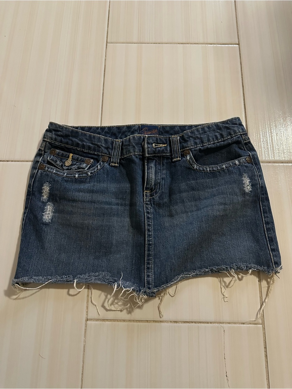 Aeropostale Dark Blue Denim Mini Skirt with Frayed Hem